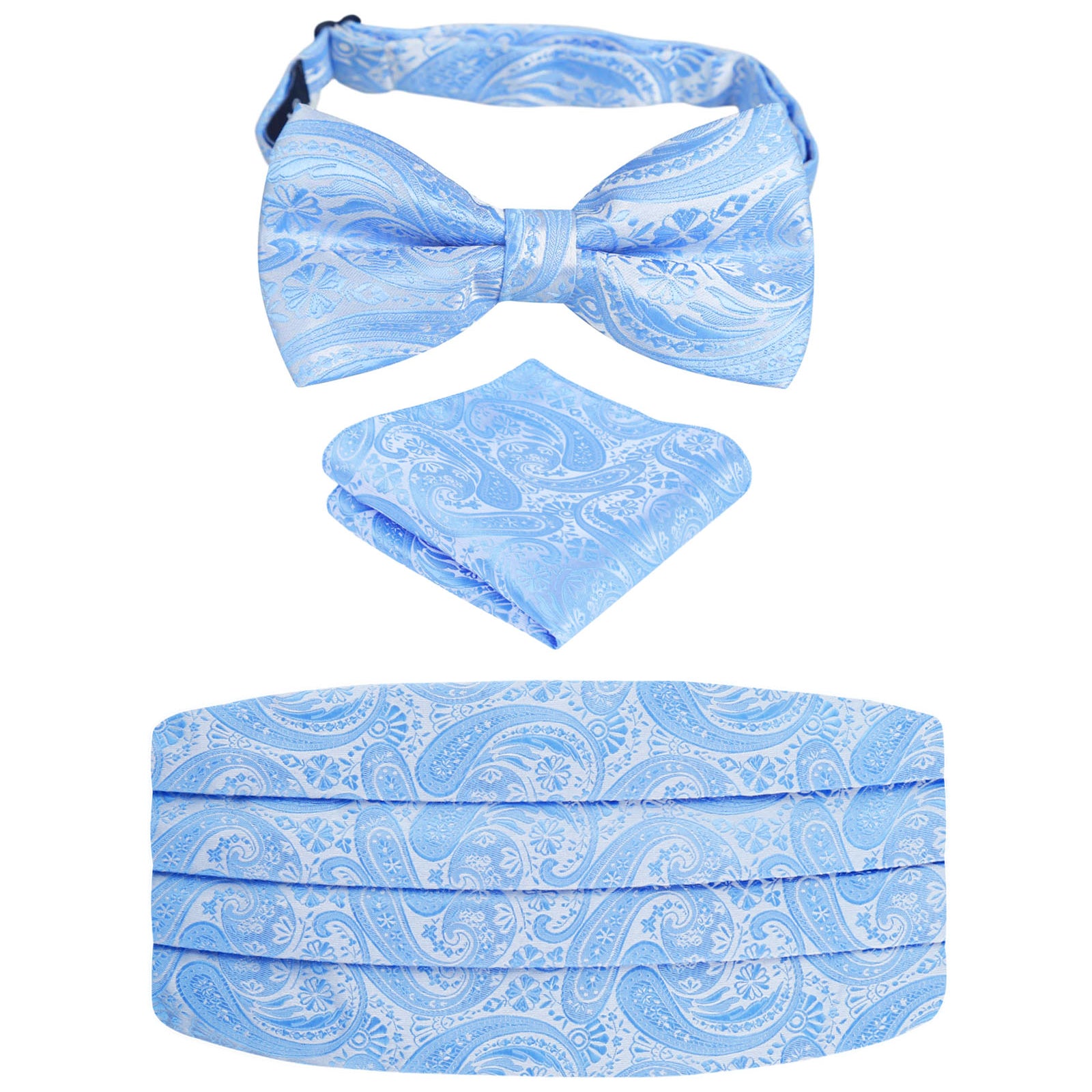 Men's Paisley Pre-tied Adjustable Bow Tie, Cummerbund and Pocket Square Set-130