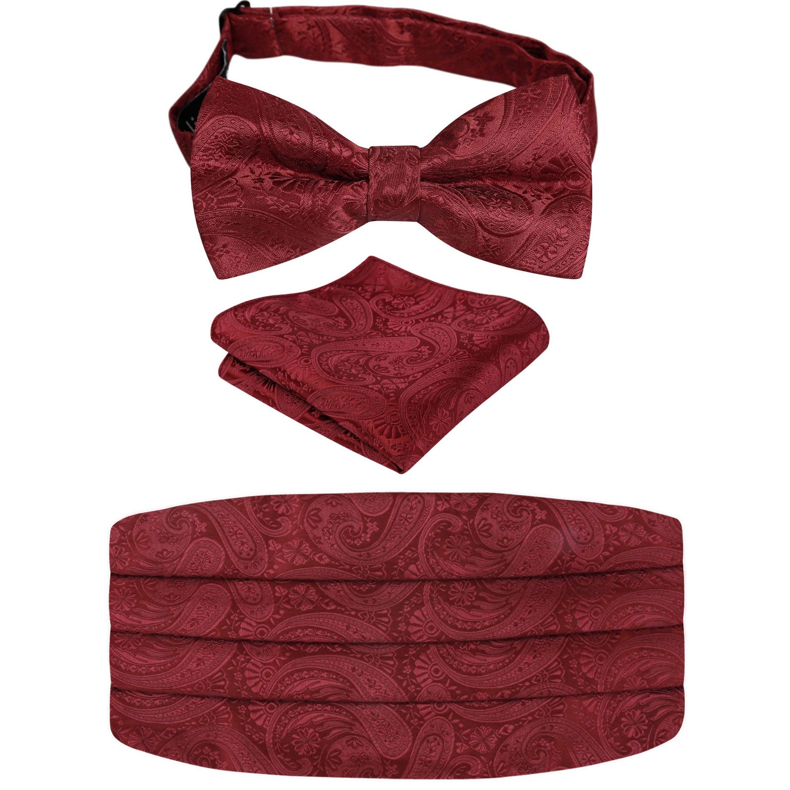 Men's Paisley Pre-tied Adjustable Bow Tie, Cummerbund and Pocket Square Set-130