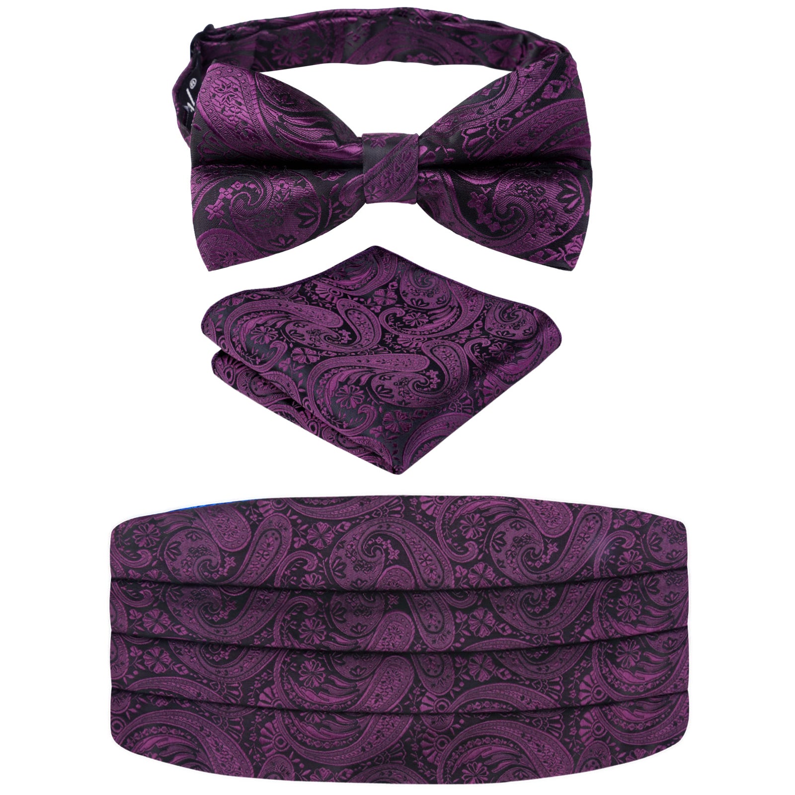 Men's Paisley Pre-tied Adjustable Bow Tie, Cummerbund and Pocket Square Set-130