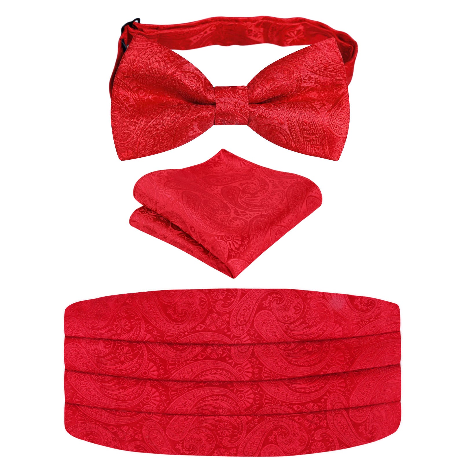 Men's Paisley Pre-tied Adjustable Bow Tie, Cummerbund and Pocket Square Set-130