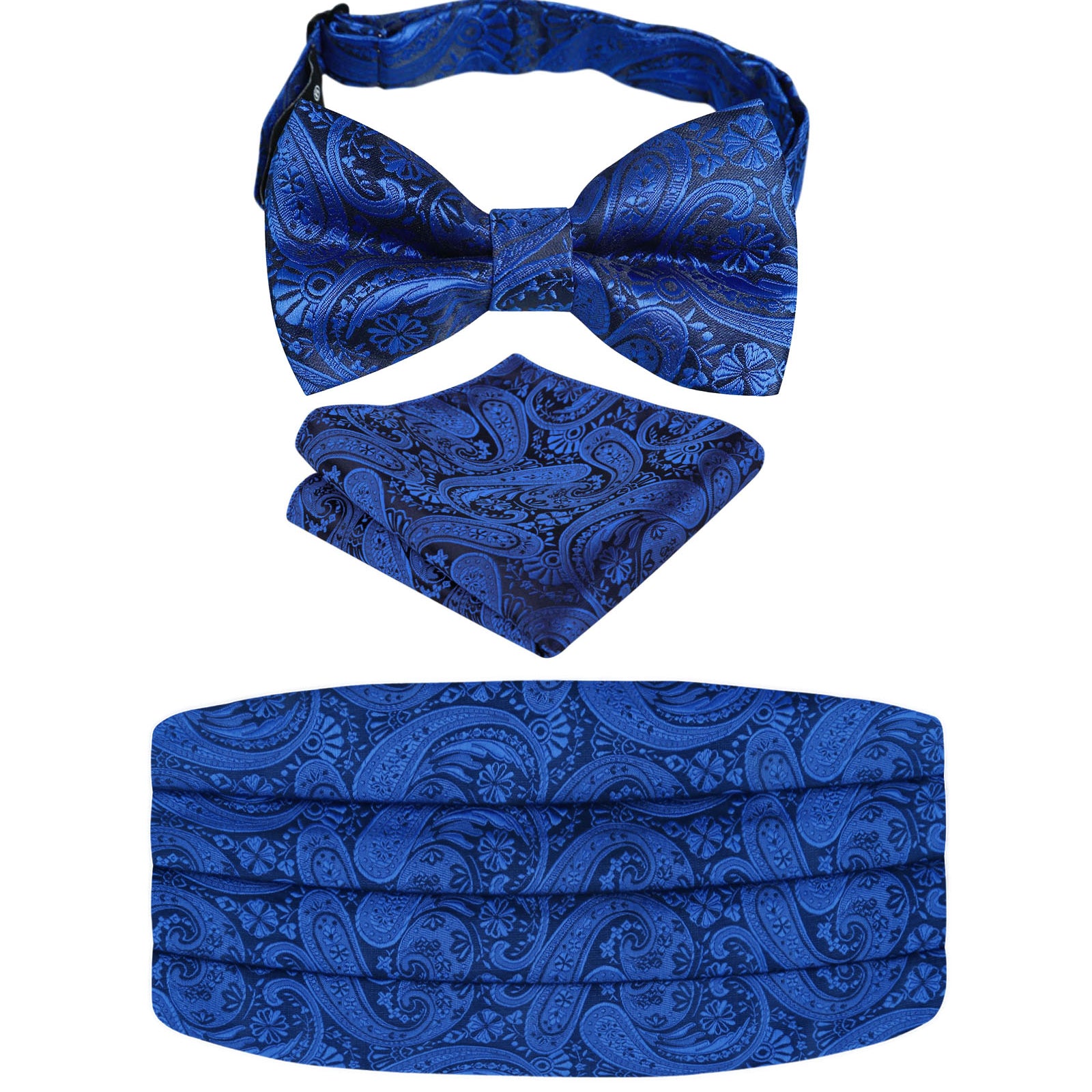 Men's Paisley Pre-tied Adjustable Bow Tie, Cummerbund and Pocket Square Set-130