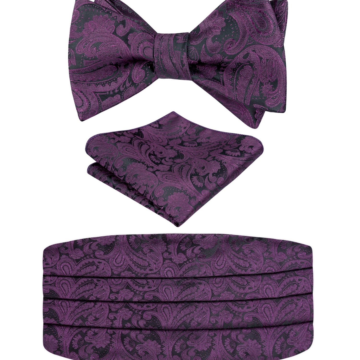 Men's Classic Paisley Woven Self-tied Adjustable Bow Tie, Cummerbund and Pocket Square Set-133