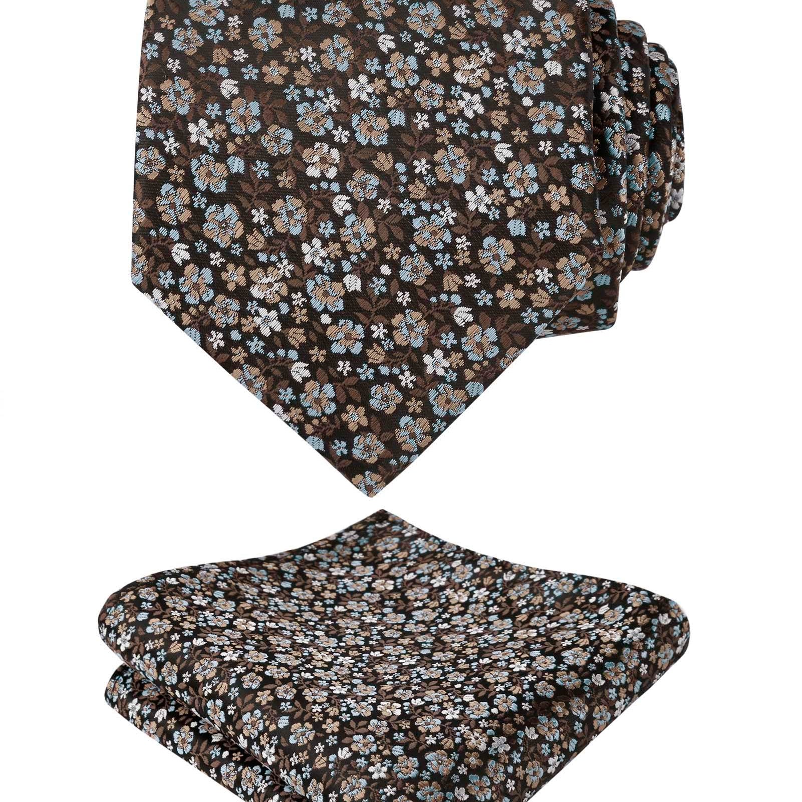 Men's Floral Pattern Tie with Flower Printed Pocket Square 3.15inches Colorful Tie Set,-142