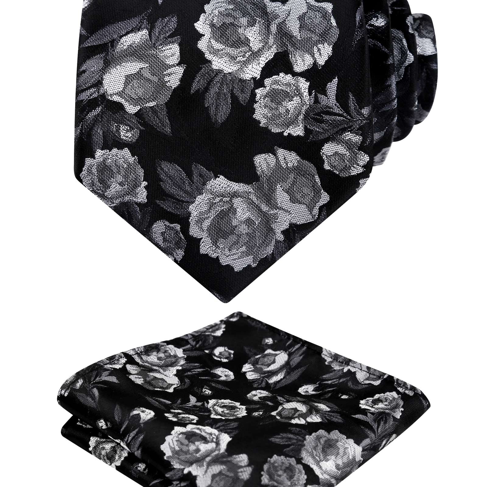 Men's 3.15inches Rose Flower Pattern Tie with Floral Printed Pocket Square Set, 145
