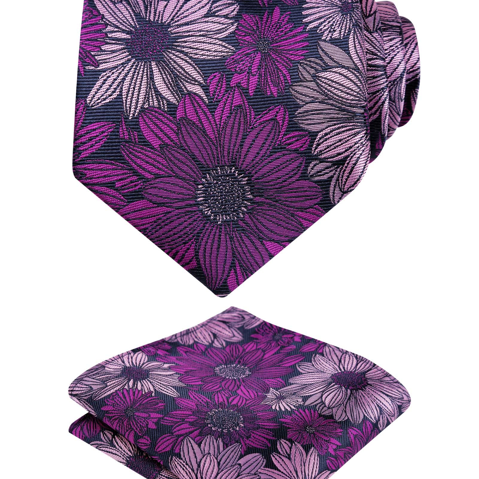 Men's 3.15inches Rose Flower Pattern Tie with Floral Printed Pocket Square Set, 145