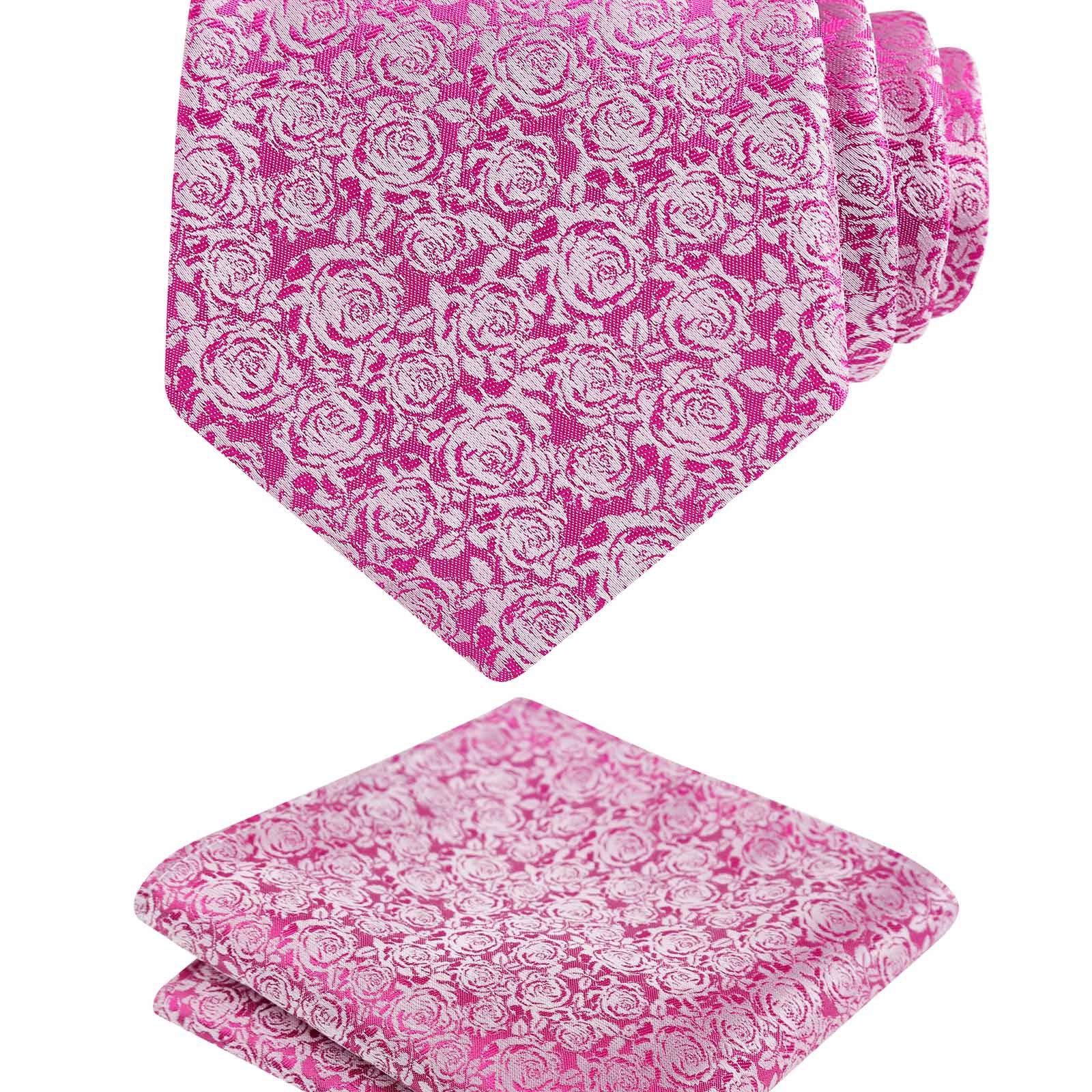 Men's 3.15inches Rose Flower Pattern Tie with Floral Printed Pocket Square Set, 145