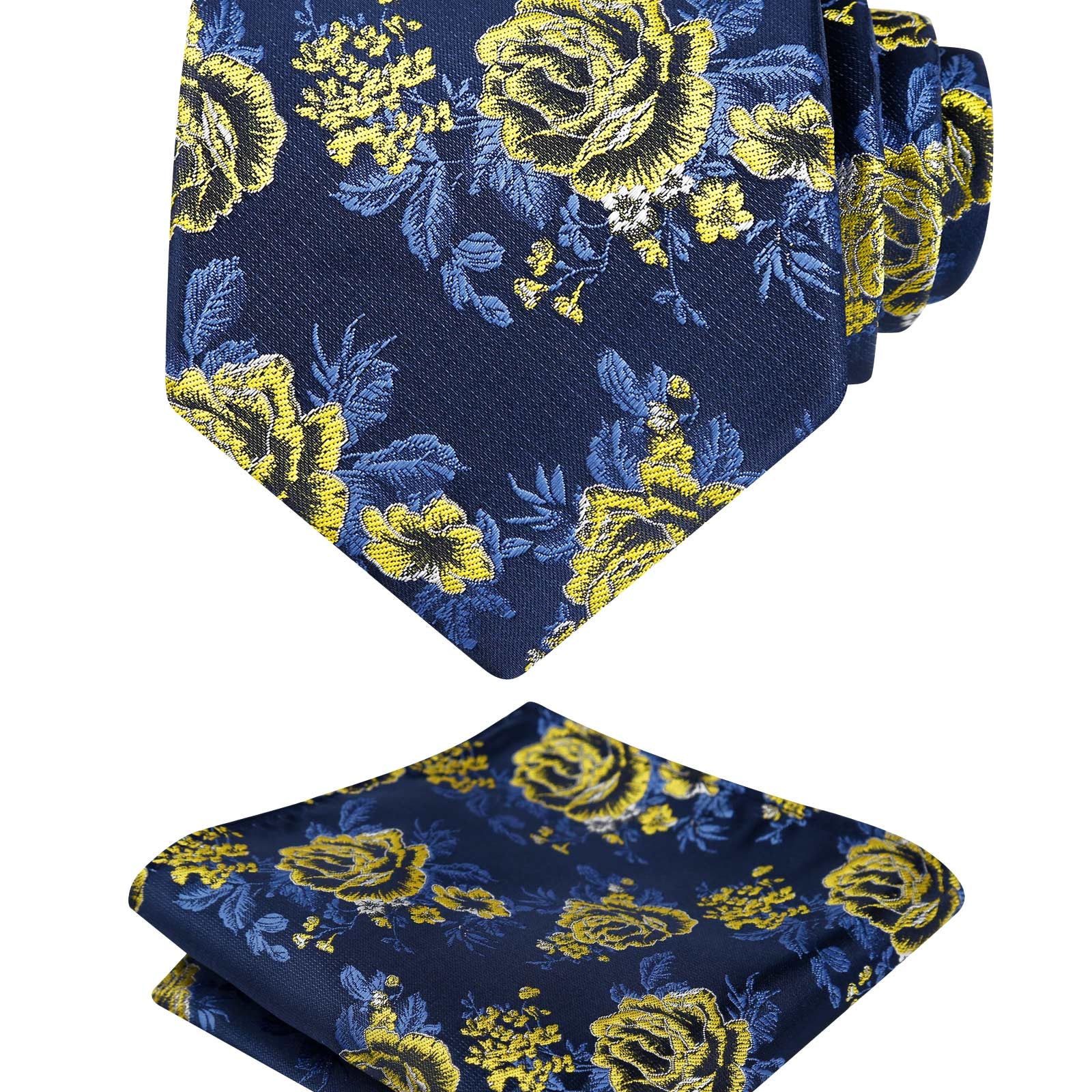 Men's 3.15inches Rose Flower Pattern Tie with Floral Printed Pocket Square Set, 145