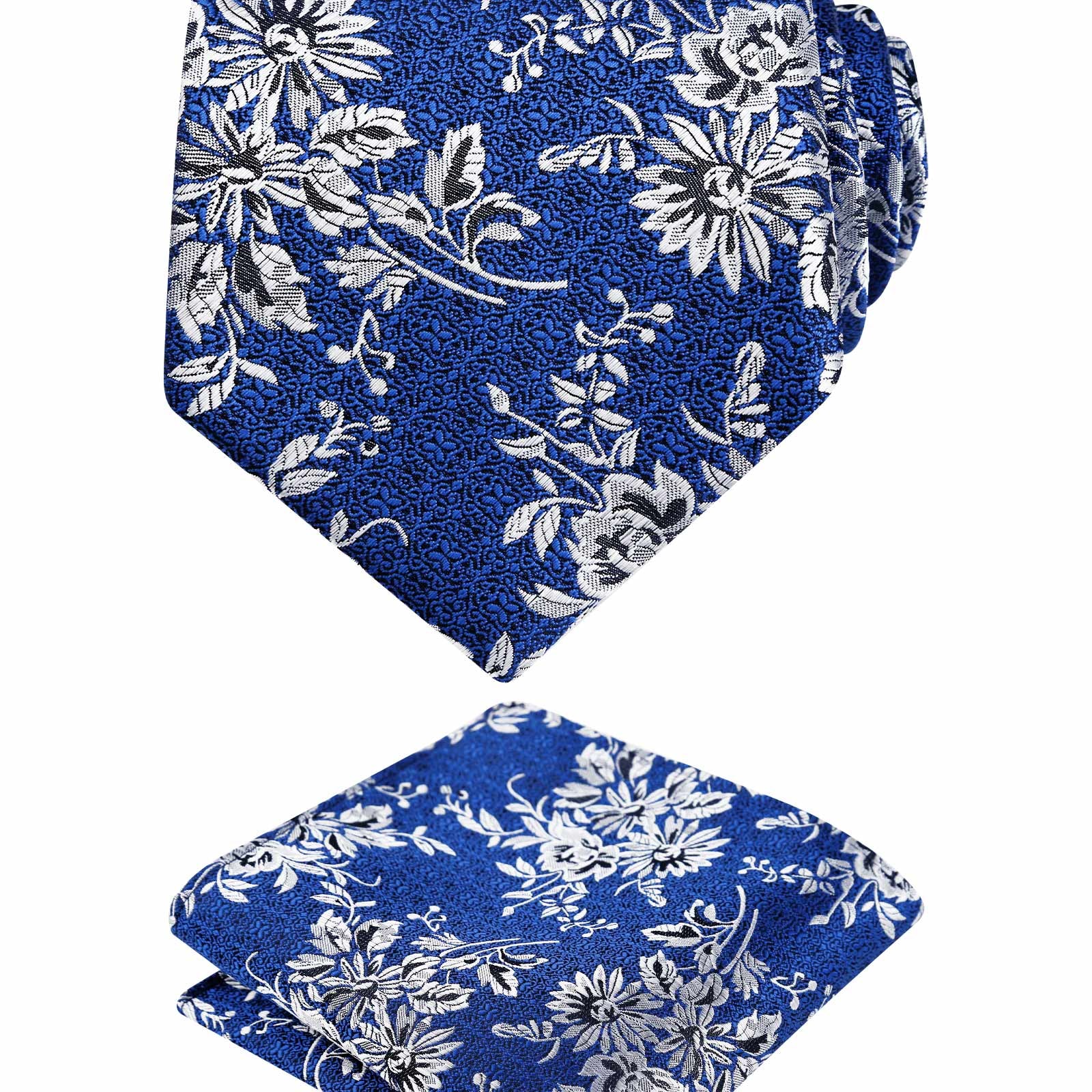 Men's 3.15inches Rose Flower Pattern Tie with Floral Printed Pocket Square Set, 145