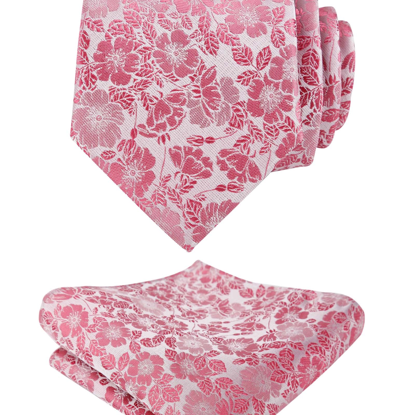 Men's 3.15'' Leaf Flower Pattern Tie with Floral Pocket Square Set, 146