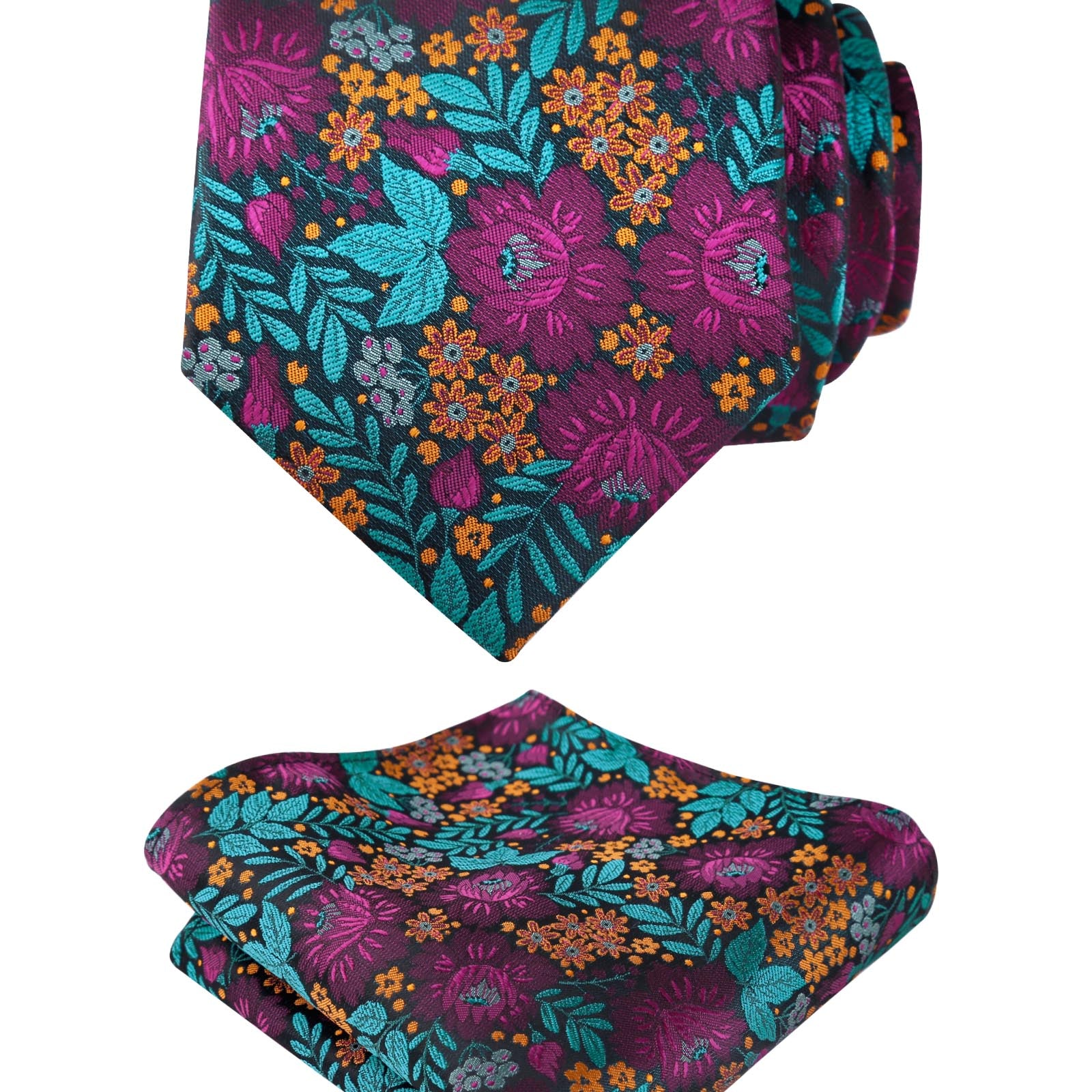 Men's 3.15'' Leaf Flower Pattern Tie with Floral Pocket Square Set, 146