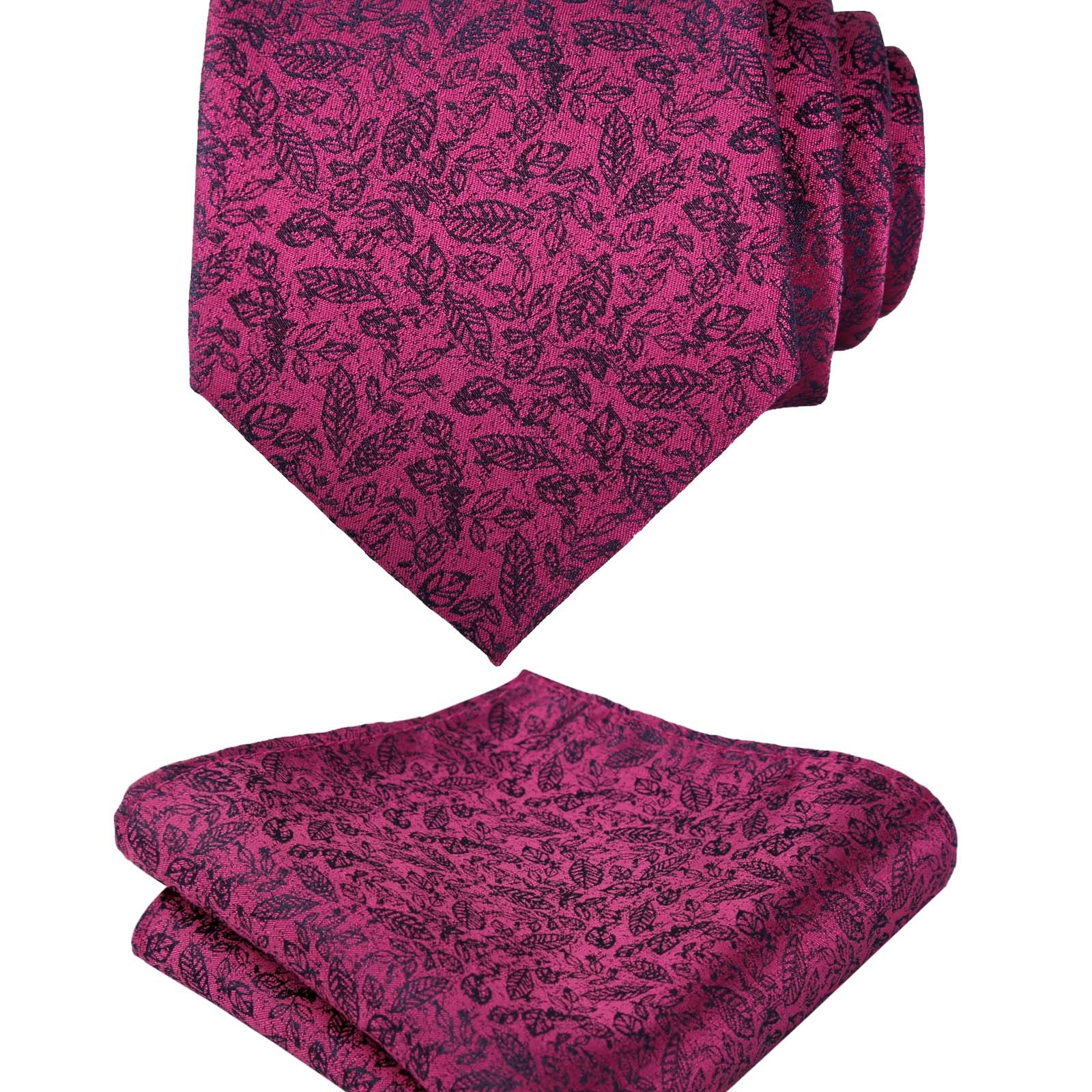 Men's 3.15'' Leaf Flower Pattern Tie with Floral Pocket Square Set, 146