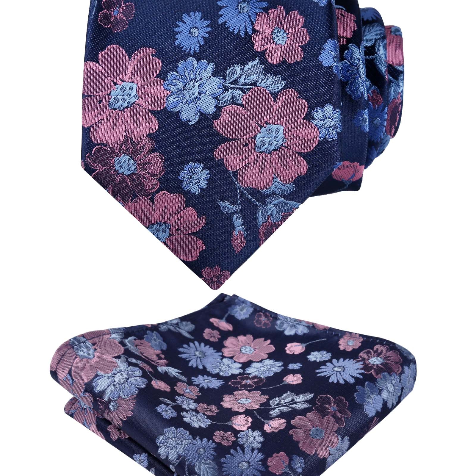 Men's 3.15'' Leaf Flower Pattern Tie with Floral Pocket Square Set, 146