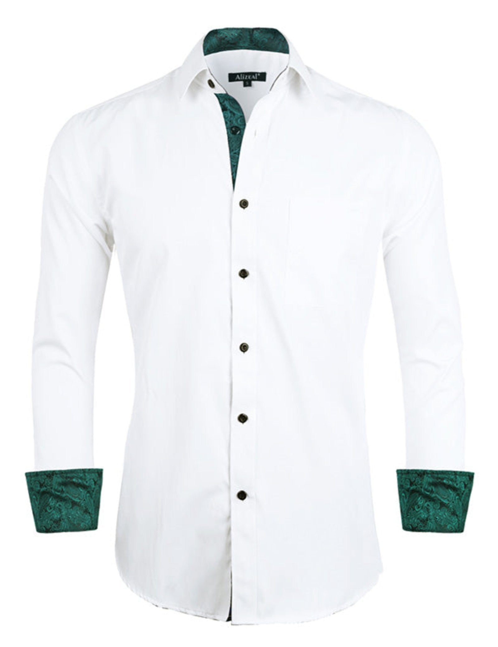 Men's White and Green Patchwork Dress Shirt