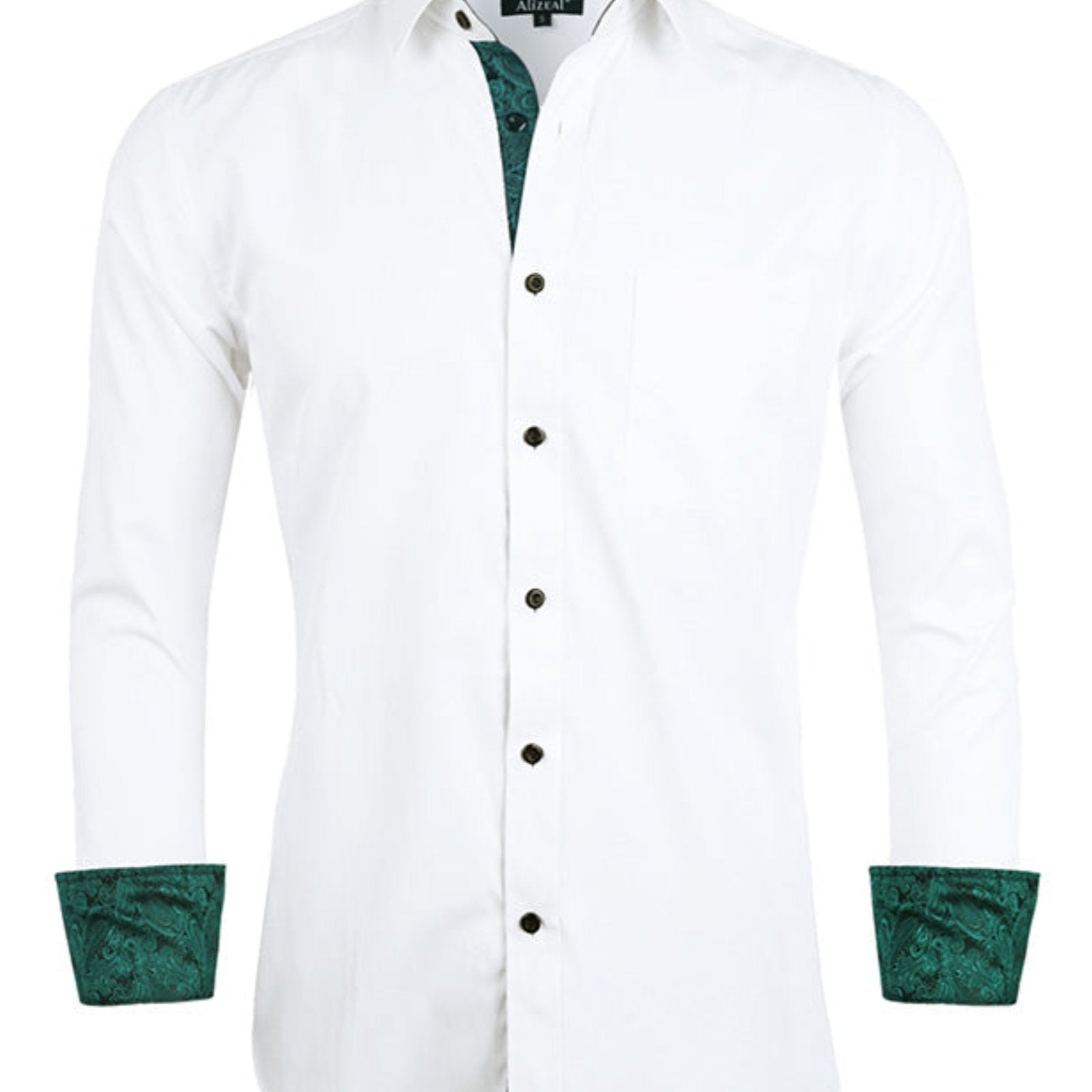 Men's Business White Series Slim Fit Long Sleeve Patchwork Button-Down Dress Shirts