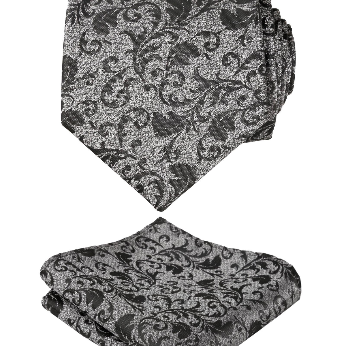 Men's Leaf Pattern Necktie with Plant Printed Pocket Square Set, 150