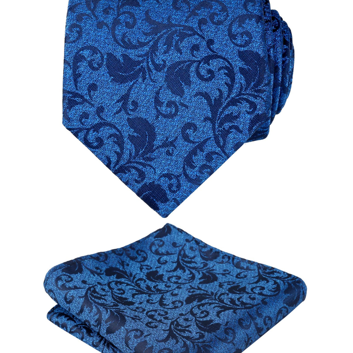 Men's Leaf Pattern Necktie with Plant Printed Pocket Square Set, 150
