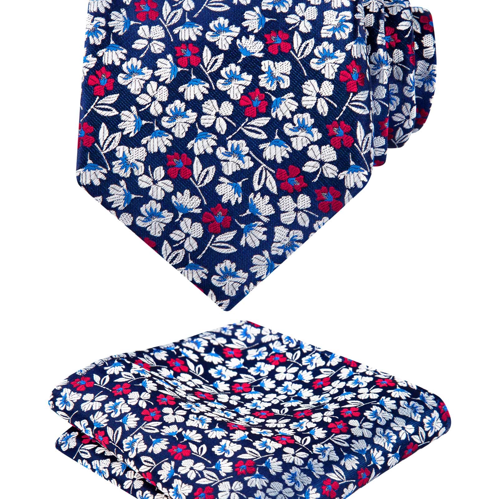 Men's 3.15inches Rose Flower Pattern Tie with Floral Printed Pocket Square Set, 151