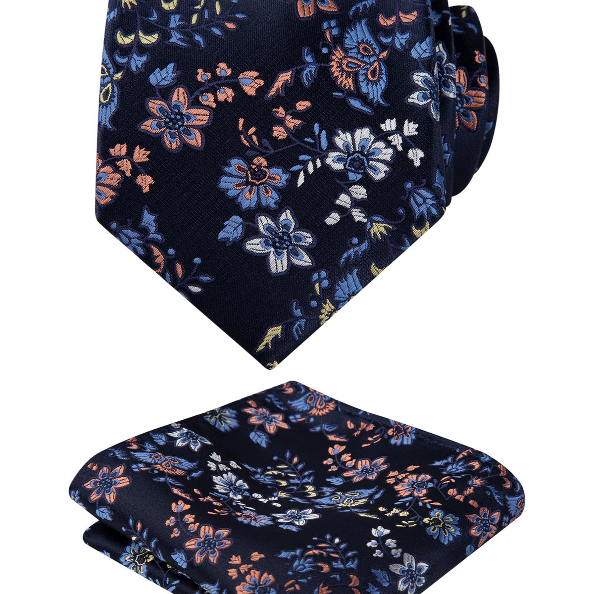 Men's 3.15inches Rose Flower Pattern Tie with Floral Printed Pocket Square Set, 151