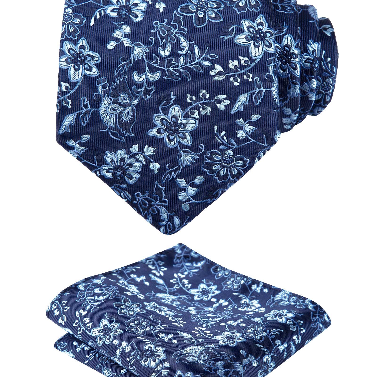 Men's 3.15inches Rose Flower Pattern Tie with Floral Printed Pocket Square Set, 151