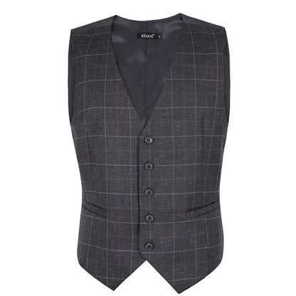 Men's Plaid Business Suit Vest V-Neck Regular Fit Checked Tuxedo Waistcoat, 190-Smoky Gray