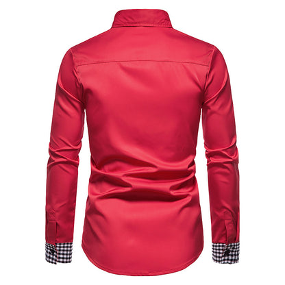 Men's Red Long Sleeve Plaid Collar Shirt 2123501