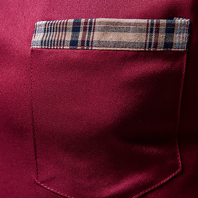 Men's Wine Red Plaid Collar Long Sleeve Button Down Shirt 2123601