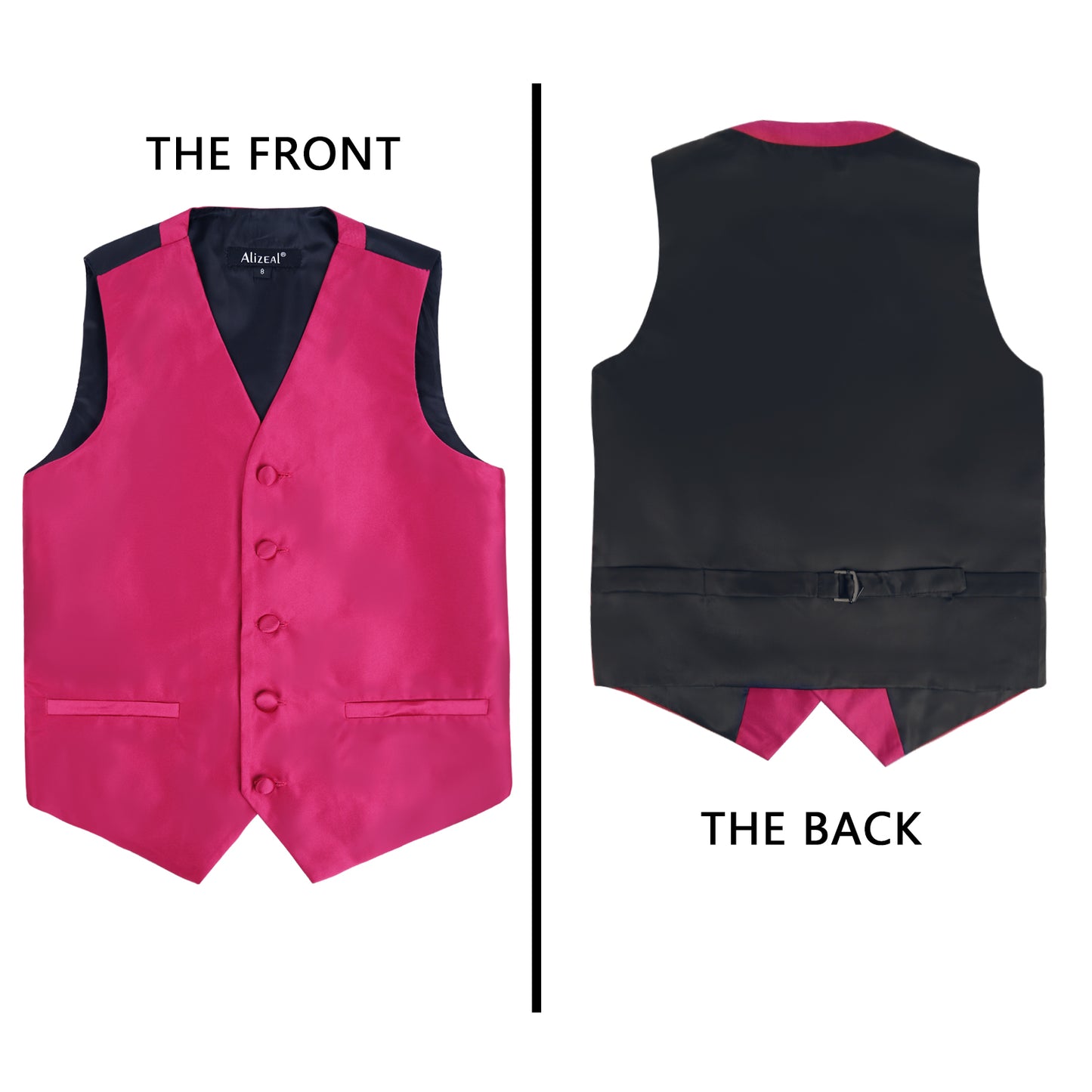 Boy's Classic Solid Bow Tie, Necktie and Suit Vest Set, 078-Rose Red