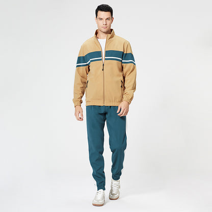 Men's Khaki Full-zip Sweatshirt Without Hood Set SS008