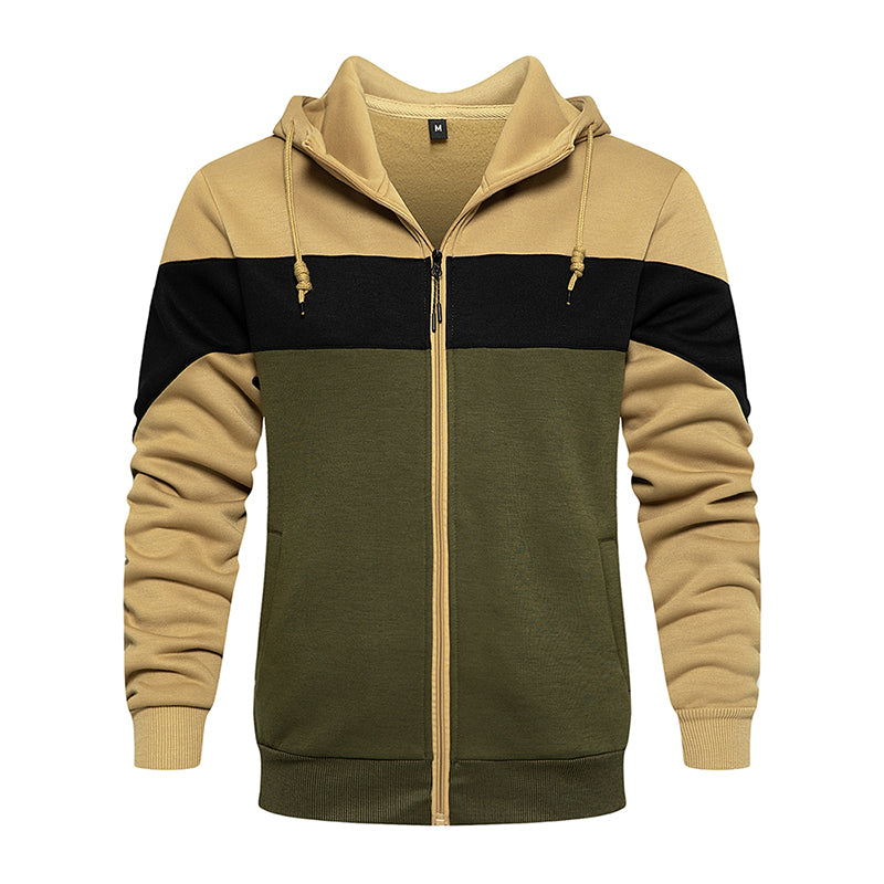 Men's Khaki Zipper Hooded Sweatshirt ST003