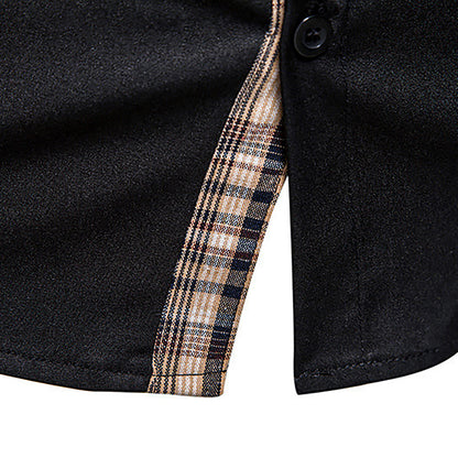 Men's Black Plaid Collar Long Sleeve Button Down Shirt 2123603