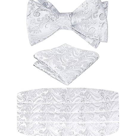 Men's Classic Paisley Woven Self-tied Adjustable Bow Tie, Cummerbund and Pocket Square Set-133
