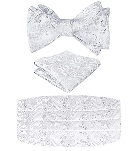 Men's Classic Paisley Woven Self-tied Adjustable Bow Tie, Cummerbund and Pocket Square Set, 133
