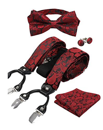 Men's Paisley Suspender and Bowtie, Hanky, Cufflinks Set, BD074