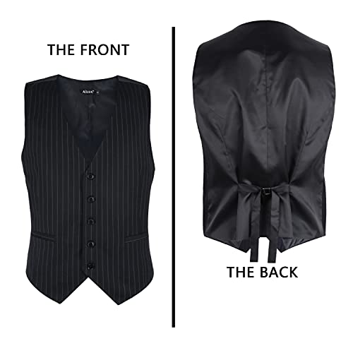 Men's Pinstripe Business Suit Vest Formal Dress Tuxedo Waistcoat, 188-Black