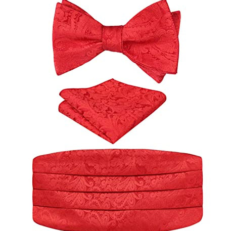 Men's Classic Paisley Woven Self-tied Adjustable Bow Tie, Cummerbund and Pocket Square Set-133
