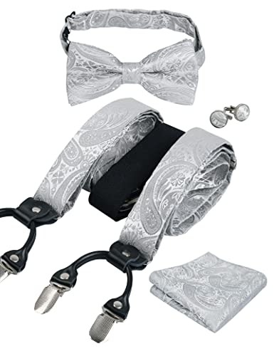 Men's Paisley Suspender and Bowtie, Hanky, Cufflinks Set, BD074