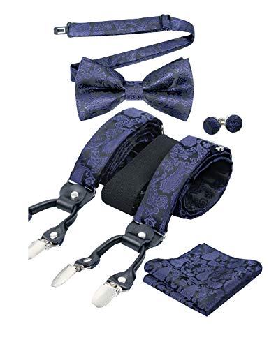 Men's Paisley Suspender and Bowtie, Hanky, Cufflinks Set, BD074