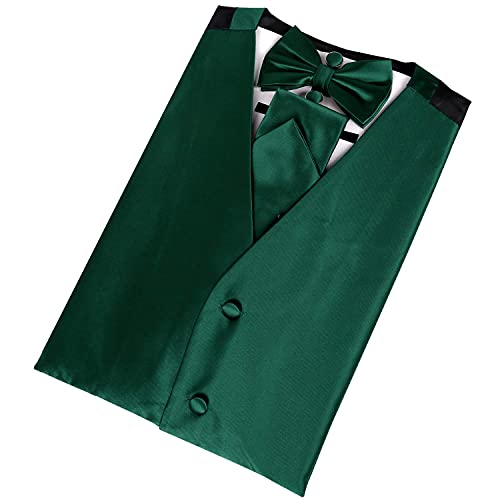 Men's Classic 5 Pcs Solid Color Satin Suit Vest Set, 187-Dark Green