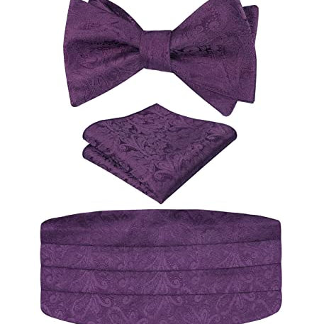 Men's Classic Paisley Woven Self-tied Adjustable Bow Tie, Cummerbund and Pocket Square Set-133