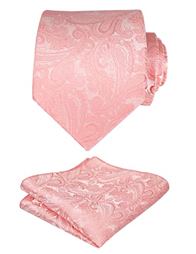 Men's Paisley Floral Tie Handkerchief Wedding Woven Necktie Set, 174