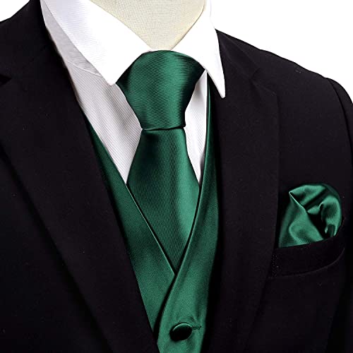 Men's Classic 5 Pcs Solid Color Satin Suit Vest Set, 187-Dark Green