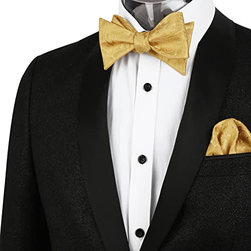 Men's Classic Paisley Woven Self-tied Adjustable Bow Tie, Cummerbund and Pocket Square Set, 133