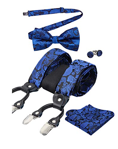 Men's Paisley Suspender and Bowtie, Hanky, Cufflinks Set, BD074