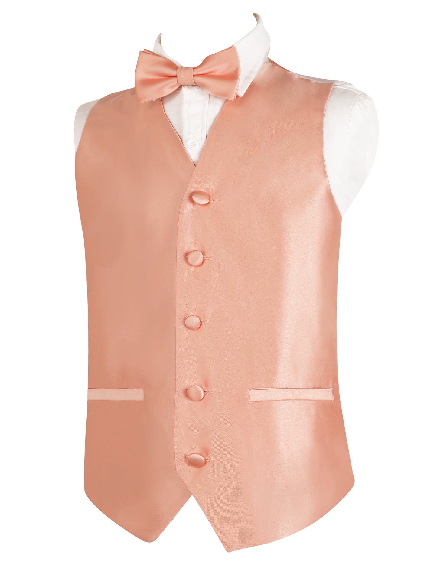 Boy's Classic Solid Bow Tie, Necktie and Suit Vest Set, 078-Peach