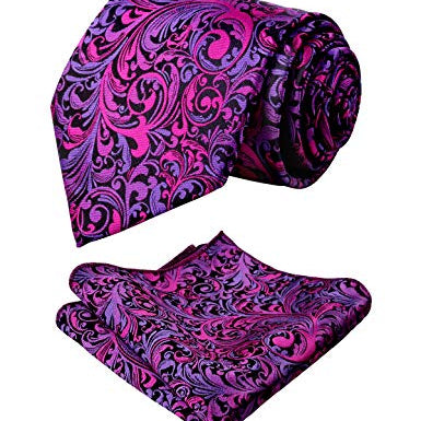 Men's Leaf Pattern Necktie with Plant Printed Pocket Square Set, 150