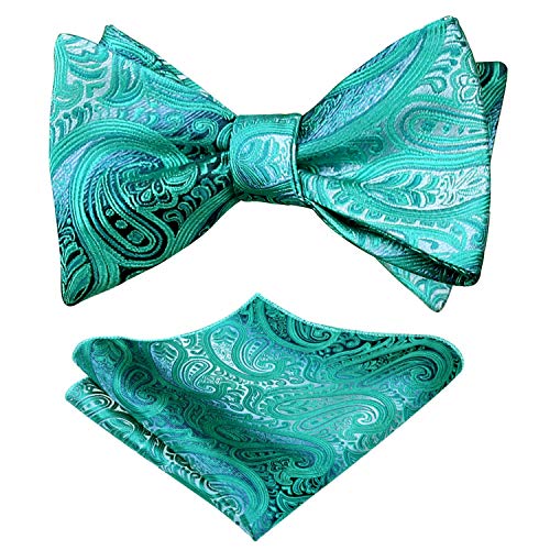 Men's Gradient Color Handmade Paisley Self-tied Wedding Bow Tie and Pocket Square Set #043