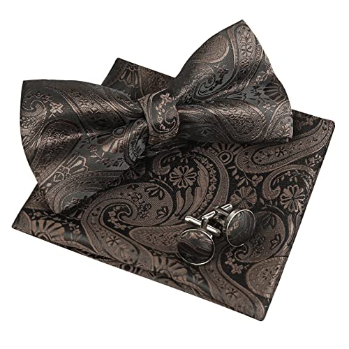 Men's Paisley Bow Tie, Pocket Square, Cufflinks Set, 168