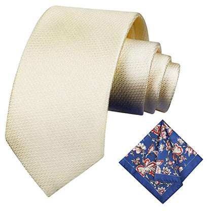 Men's Solid 3.15inch Fashion Necktie and Printed Pocket Square Set #121