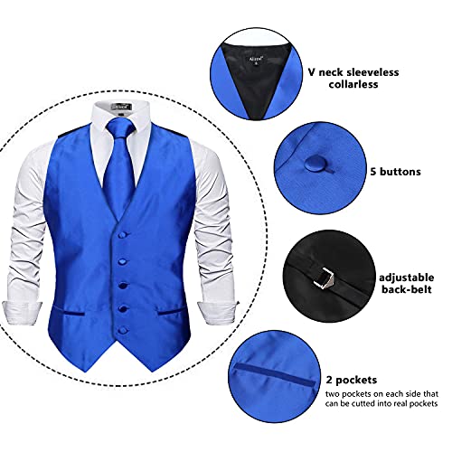 Men's Classic 5 Pcs Solid Color Satin Suit Vest Set, 187-Royal Blue