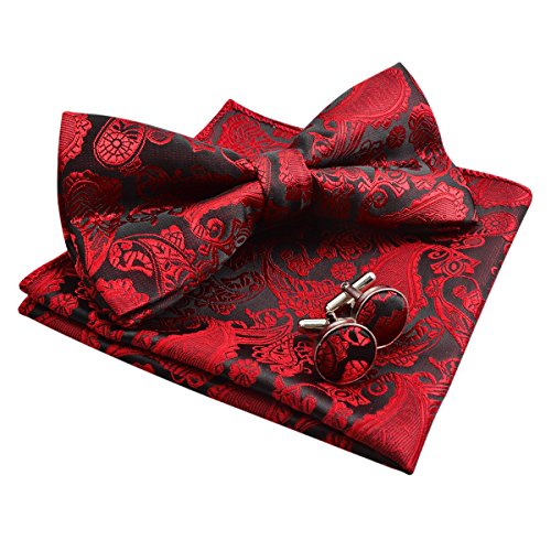 Men's Paisley Bow Tie, Pocket Square, Cufflinks Set, 168